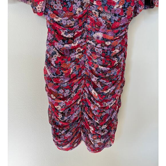 Zara New Floral Draped Low Plunge Neck Dress Size Small - Picture 4 of 10